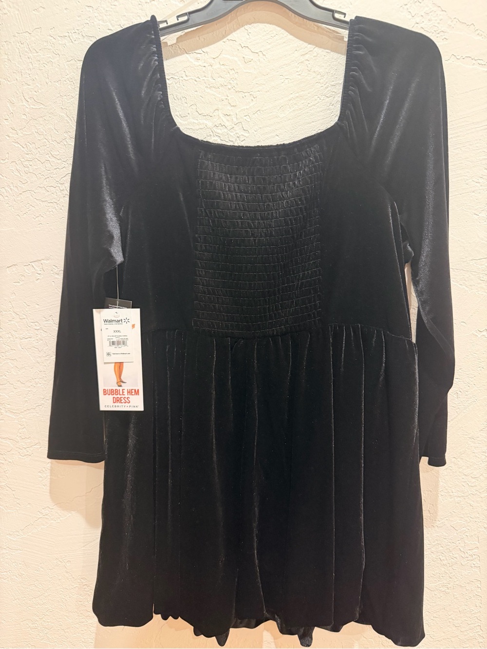 Celebrity Pink Black Velvet Long Sleeve Bubble Hem Dress